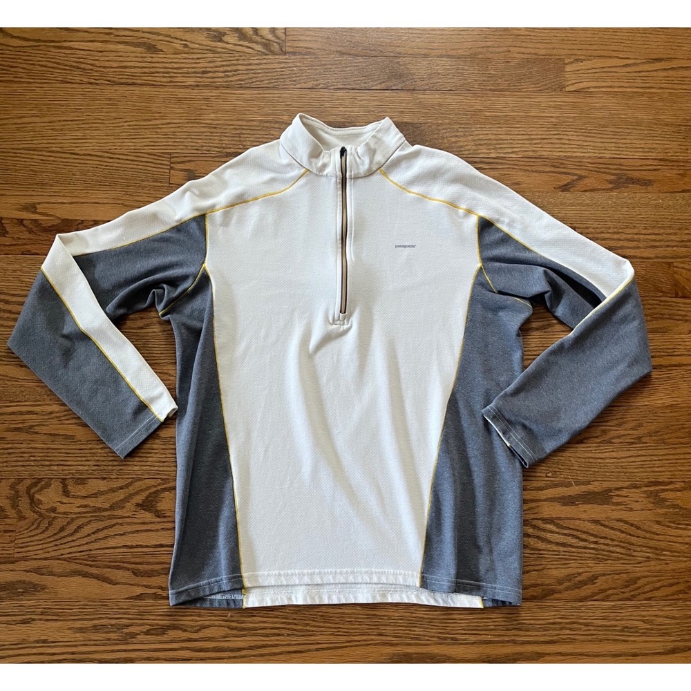 Patagonia Capilene 3 Midweight 1/4 Zip Pullover Mens Large Grey Cream Colorblock